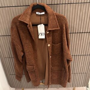 Zara Textured Brown Cardigan